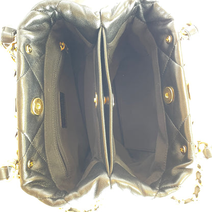 【中古美品】CHANEL シャネル キルティング ショッピング チェーン バッグ ラムスキン ブラック