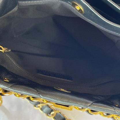 【中古美品】CHANEL シャネル キルティング ショッピング チェーン バッグ ラムスキン ブラック