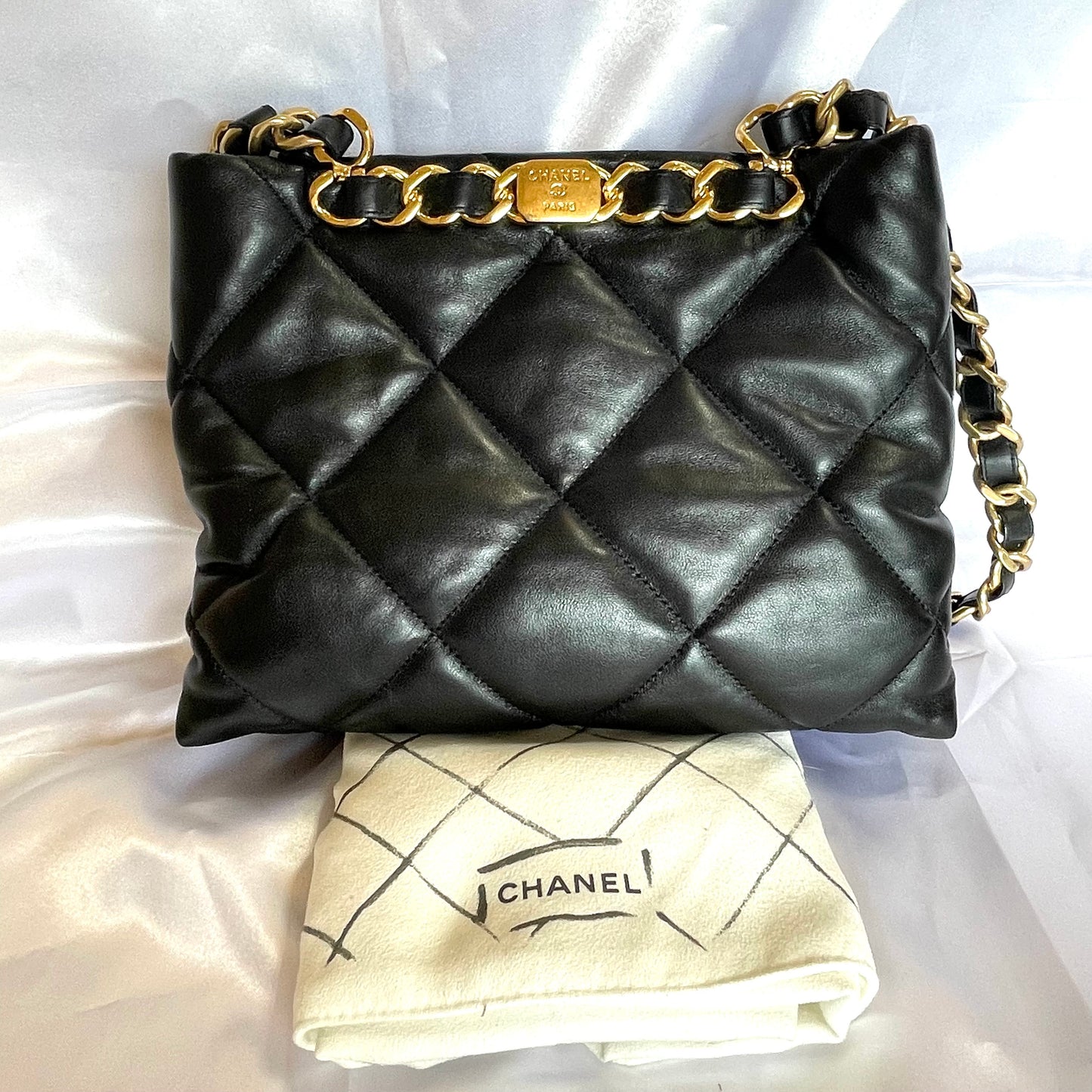 【中古美品】CHANEL シャネル キルティング ショッピング チェーン バッグ ラムスキン ブラック