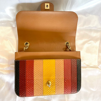 【中古B】CHANEL シャネル キルティング ショッピングチェーンバッグ  パイソンスキン マルチカラー