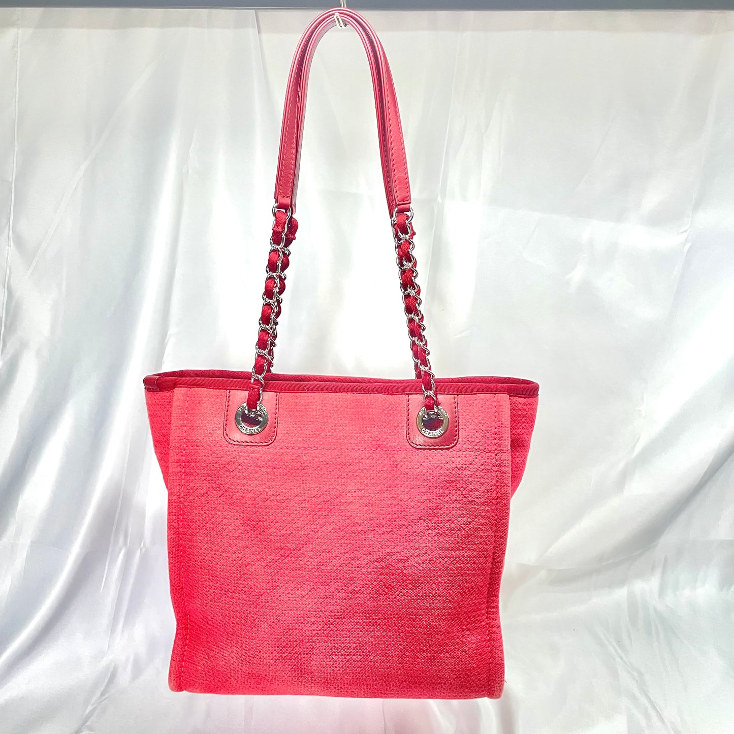 【中古B】CHANEL シャネル ドーヴィル レッドカラー キャンバス トートバッグ