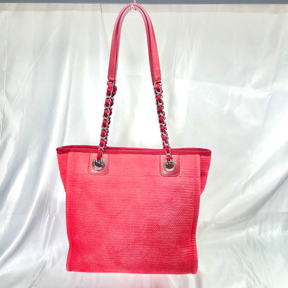 【中古B】CHANEL シャネル ドーヴィル レッドカラー キャンバス トートバッグ