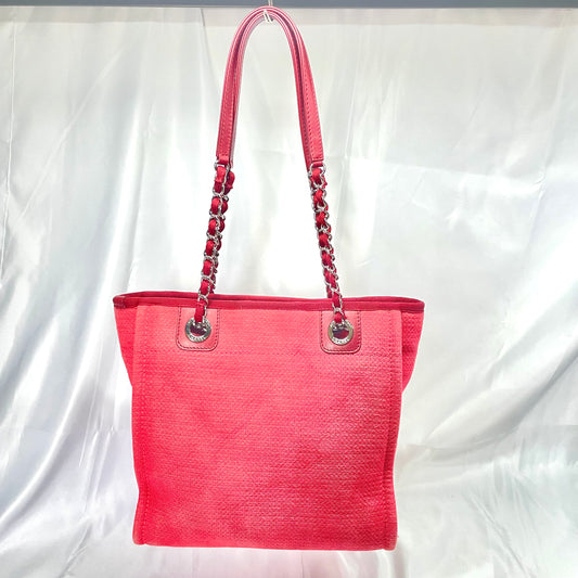 【中古B】CHANEL シャネル ドーヴィル レッドカラー キャンバス トートバッグ