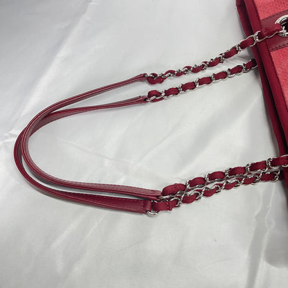 【中古B】CHANEL シャネル ドーヴィル レッドカラー キャンバス トートバッグ