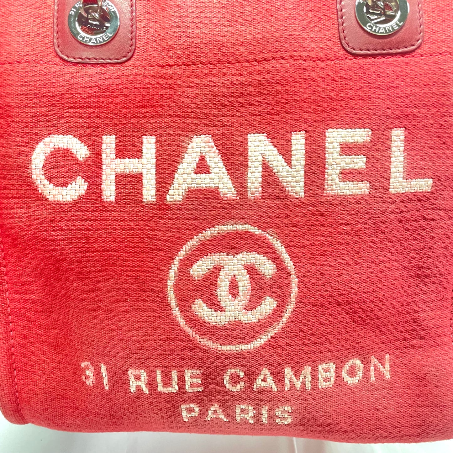 【中古B】CHANEL シャネル ドーヴィル レッドカラー キャンバス トートバッグ