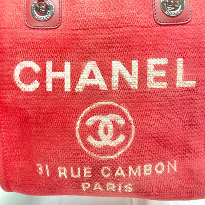【中古B】CHANEL シャネル ドーヴィル レッドカラー キャンバス トートバッグ