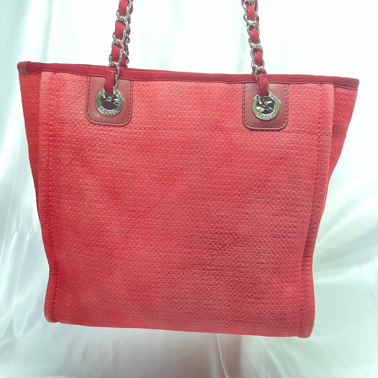 【中古B】CHANEL シャネル ドーヴィル レッドカラー キャンバス トートバッグ