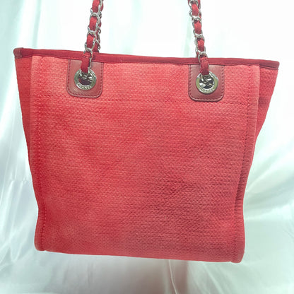 【中古B】CHANEL シャネル ドーヴィル レッドカラー キャンバス トートバッグ