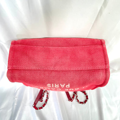 【中古B】CHANEL シャネル ドーヴィル レッドカラー キャンバス トートバッグ