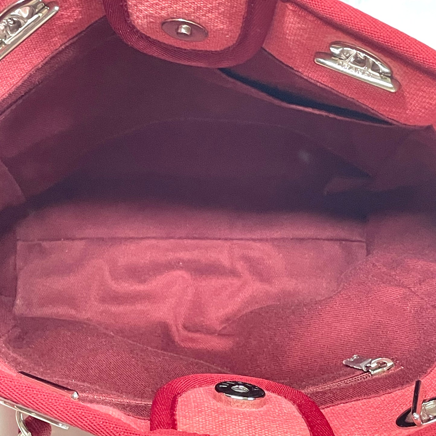 【中古B】CHANEL シャネル ドーヴィル レッドカラー キャンバス トートバッグ