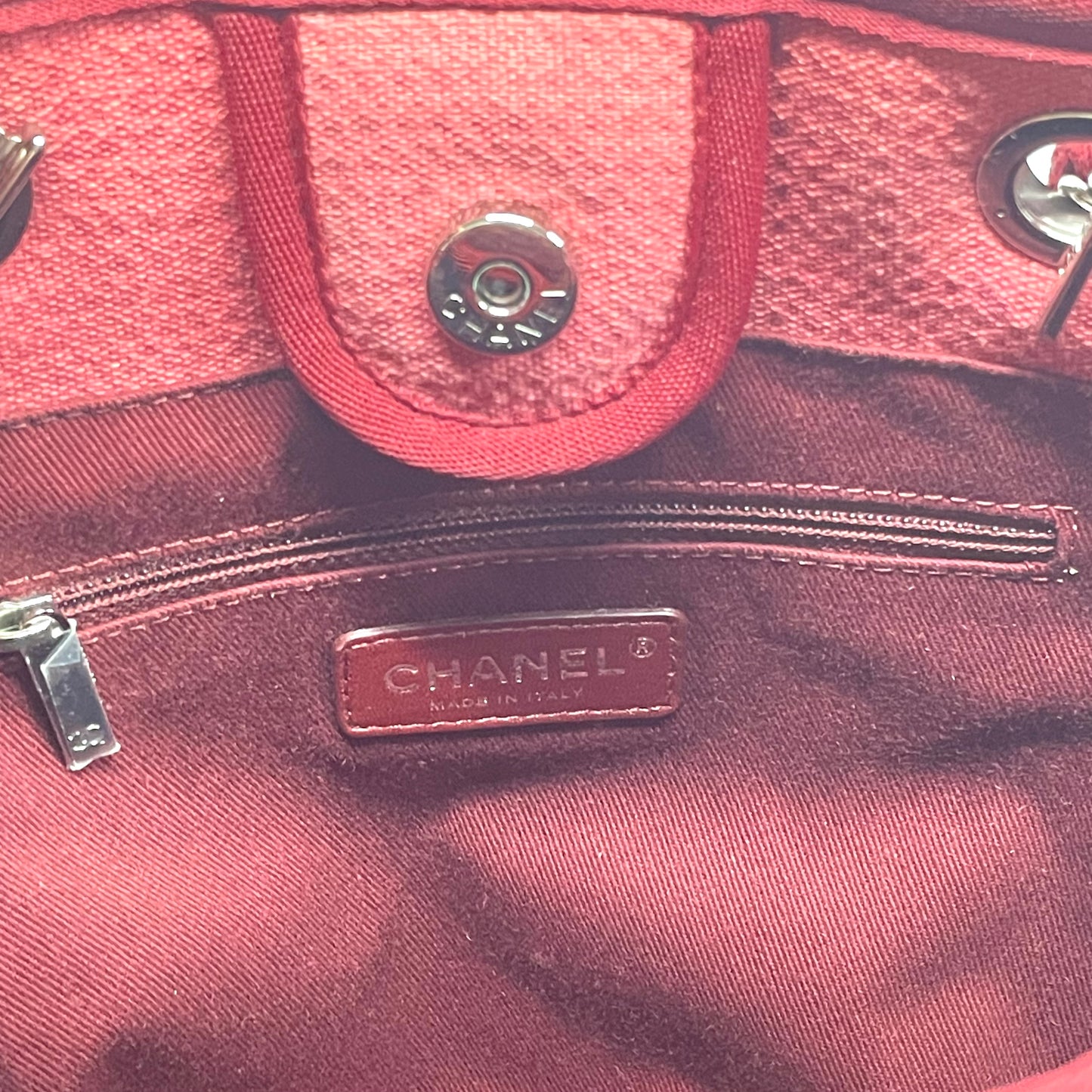 【中古B】CHANEL シャネル ドーヴィル レッドカラー キャンバス トートバッグ