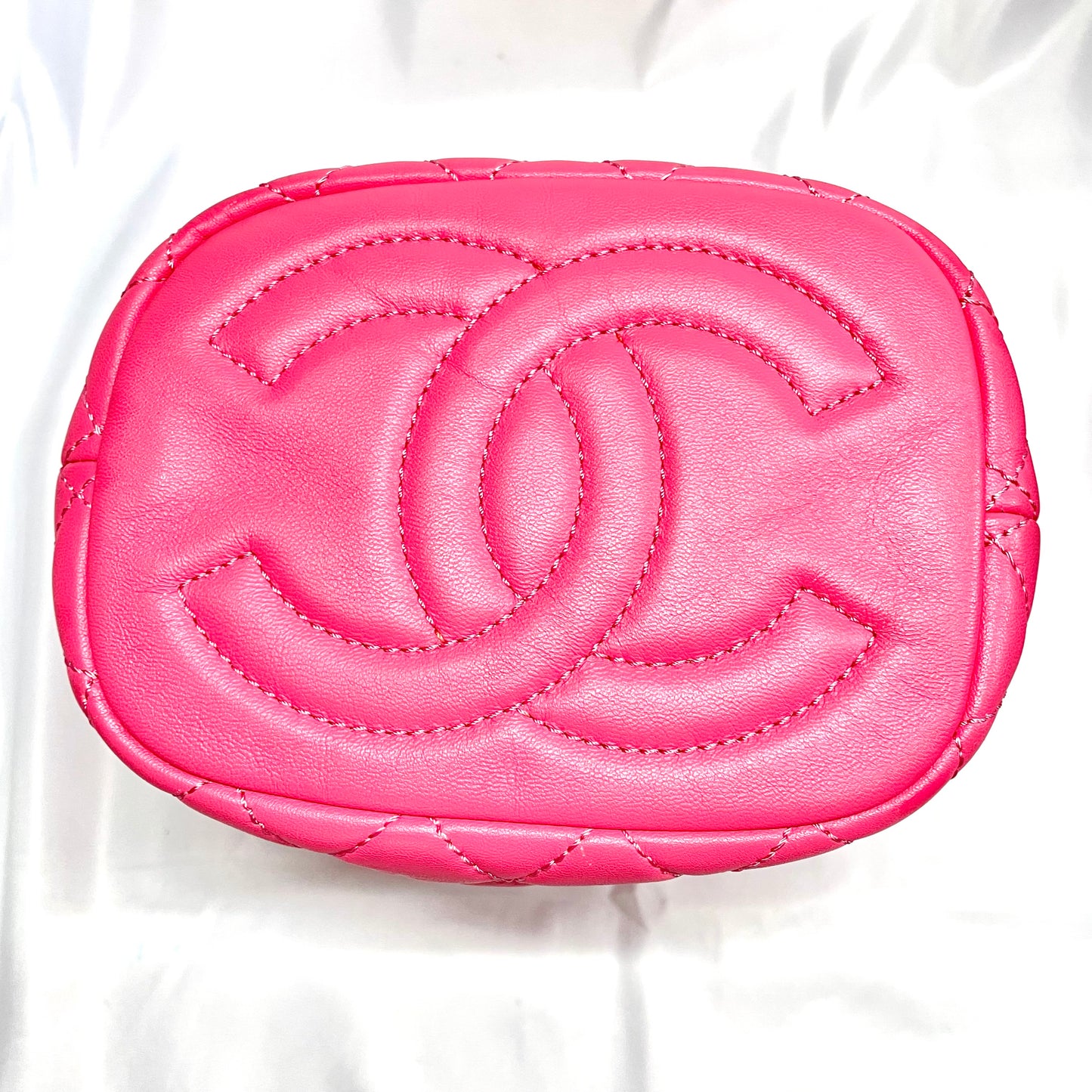 【中古A】CHANEL シャネル 巾着 チェーンショルダー バケット ラムスキン ピンク