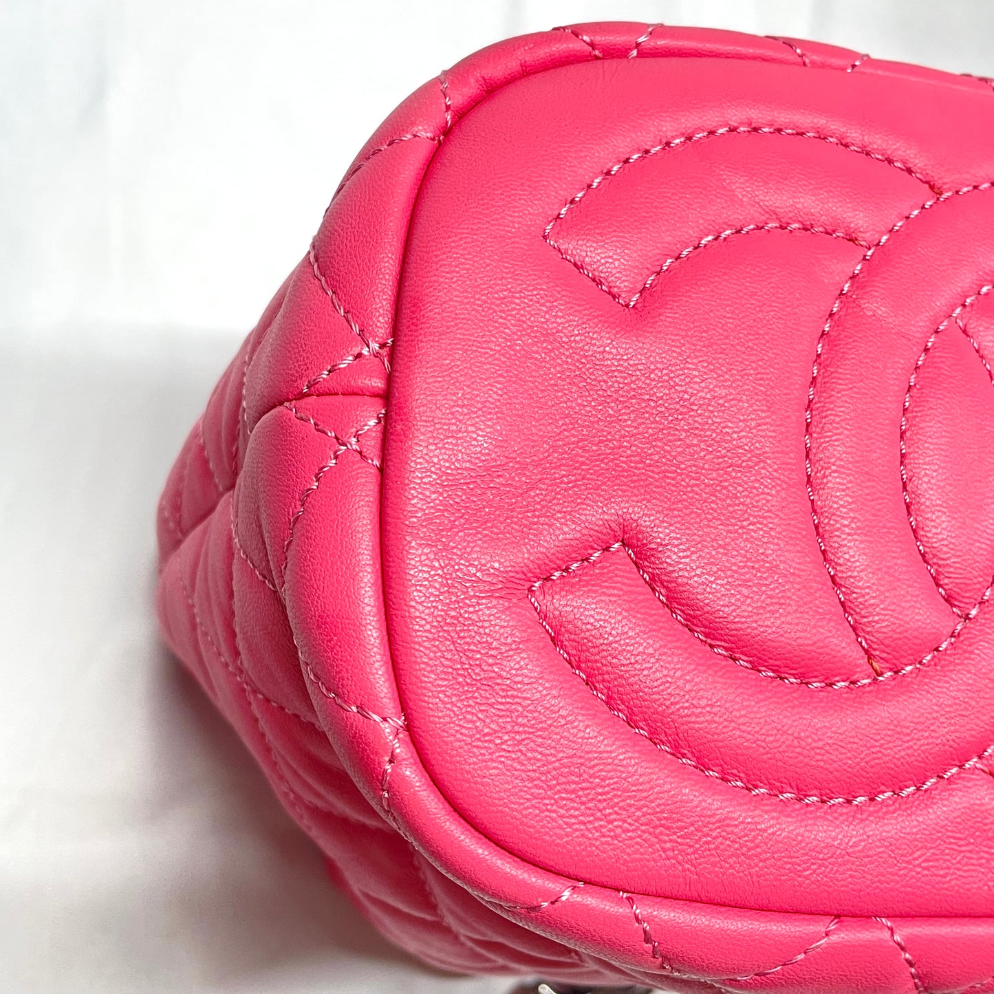 【中古A】CHANEL シャネル 巾着 チェーンショルダー バケット ラムスキン ピンク