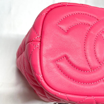 【中古A】CHANEL シャネル 巾着 チェーンショルダー バケット ラムスキン ピンク