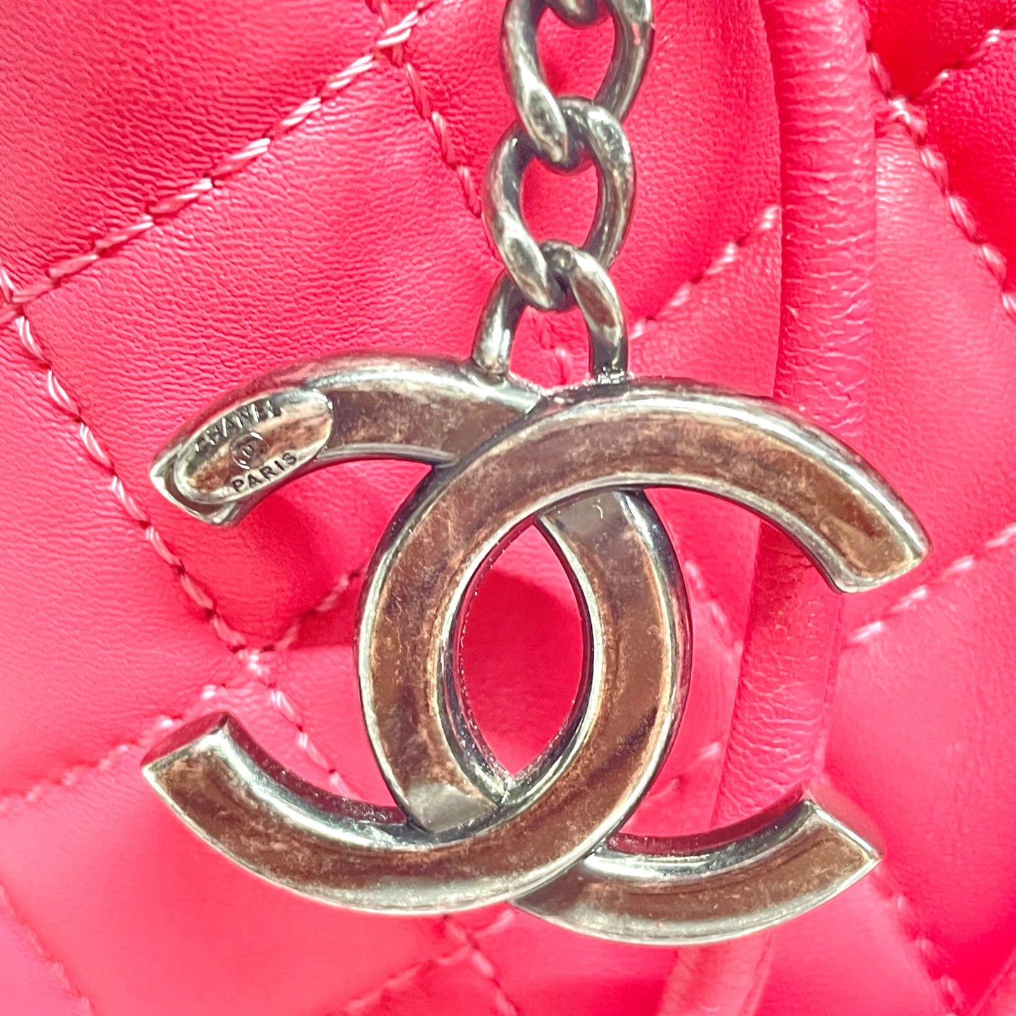 【中古A】CHANEL シャネル 巾着 チェーンショルダー バケット ラムスキン ピンク